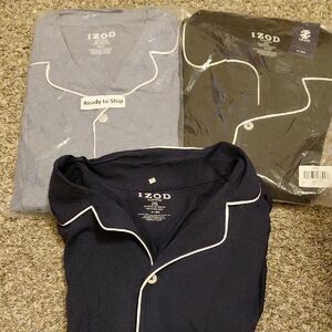 IZOD Men's Casual Button Down Shirts With Matching Pants - Blue, Black, Gray